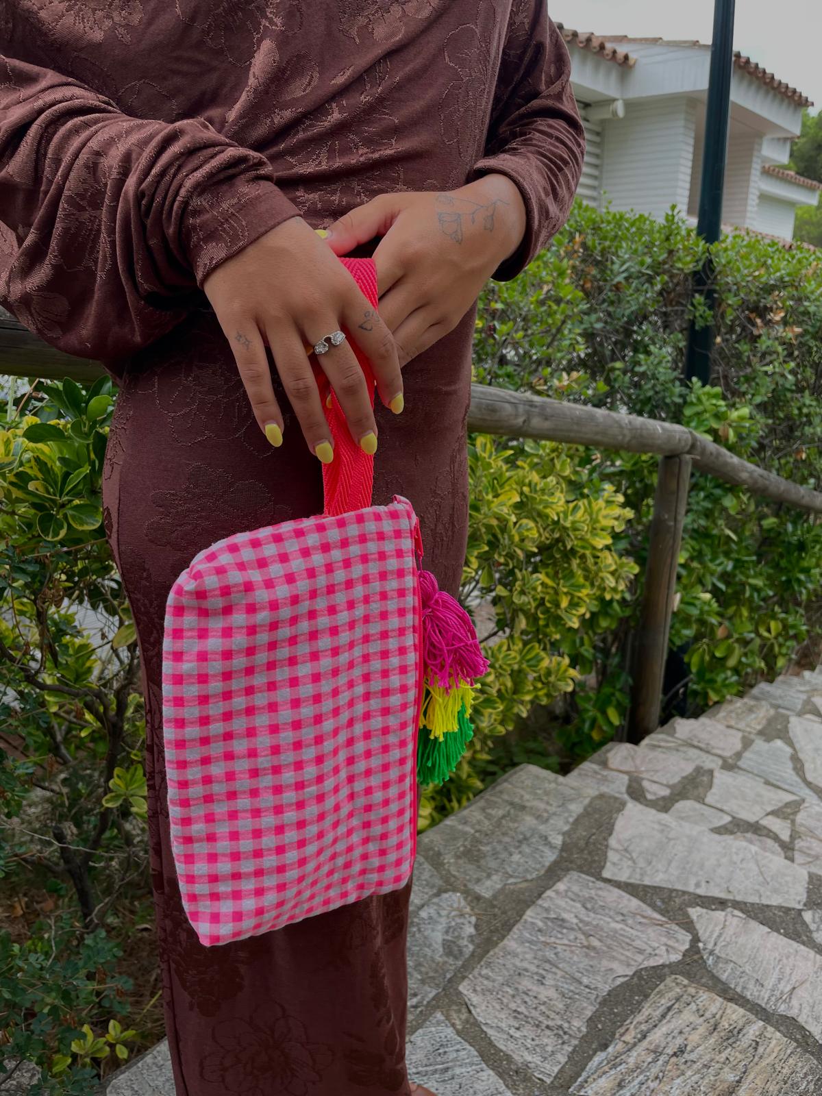 Bolso de mano coral rosa fluor